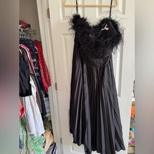 Hutch Elegant Black Feather-Trimmed Dress